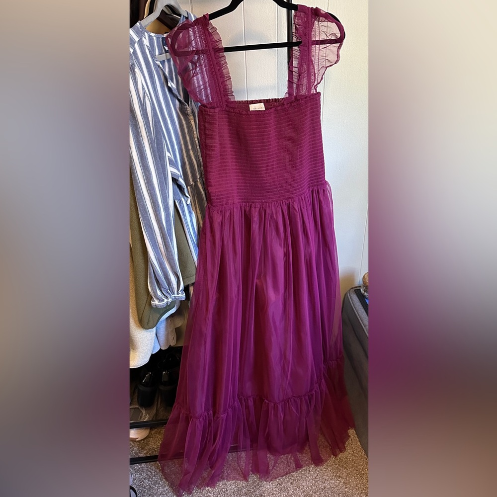 Melloday tulle maxi dress, fuchsia color, size XL.